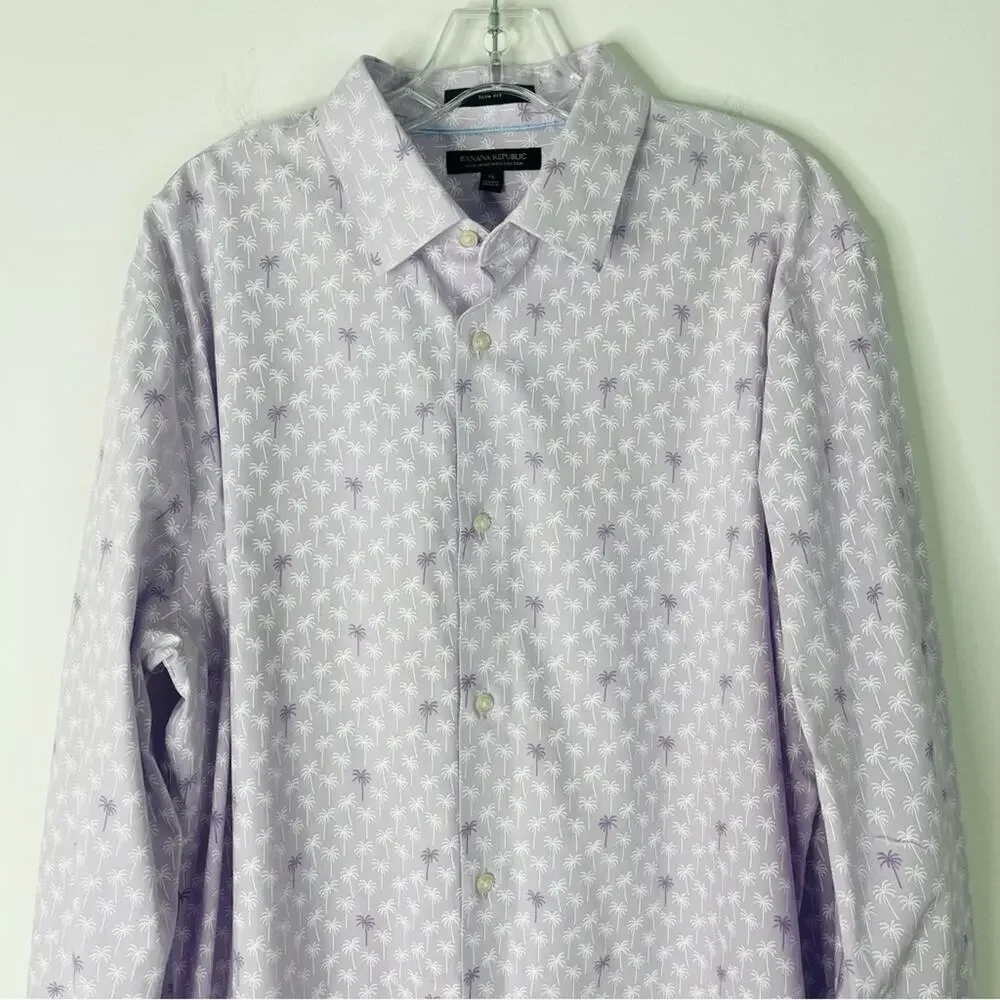 Banana Republic purple white palm tree tropical summer button front shirt XL